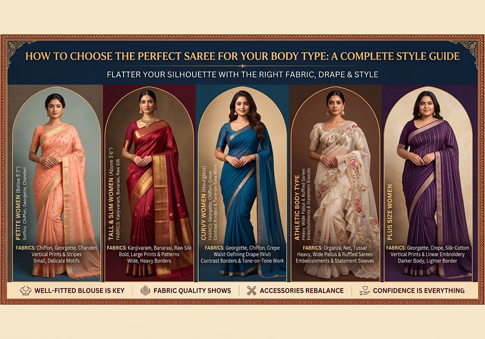 A confident Indian woman draped in an elegant saree