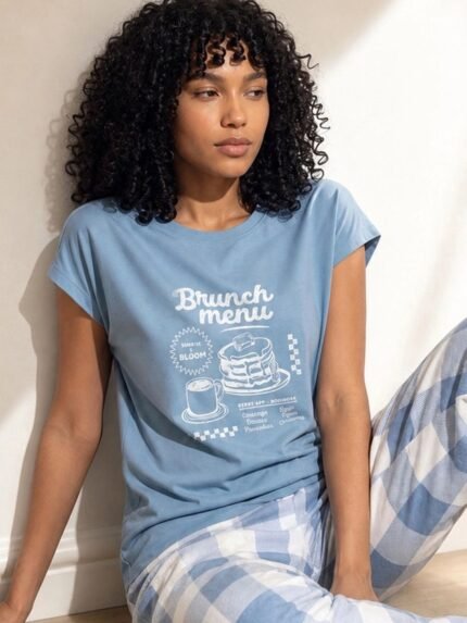 Women Blue Brunch Graphic T-Shirt