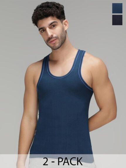 Men Blue Contrast Trim Vest