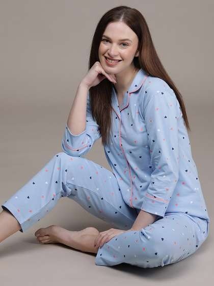 Women Blue Printed Pajama Set