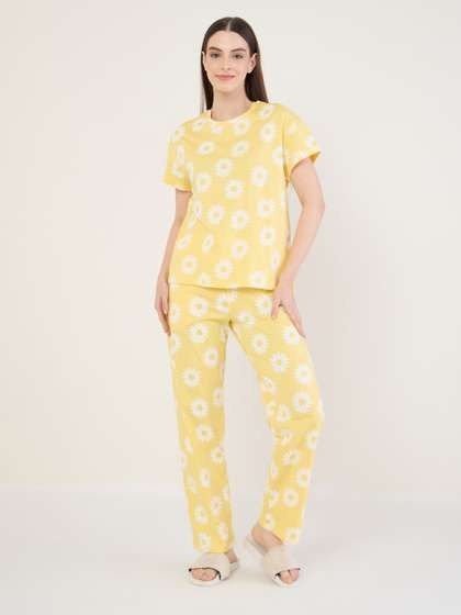 Women Yellow Floral Pajama Set